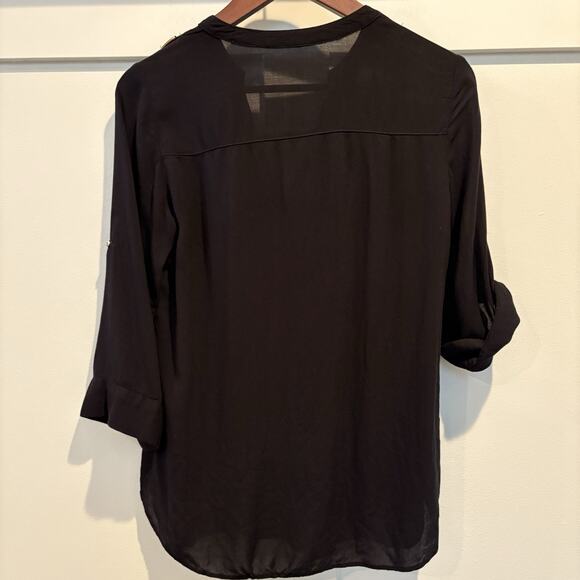 Atmosphere Top Small Black Roll Tab Sleeve Classic Casual Capsule Staple - Picture 7 of 12